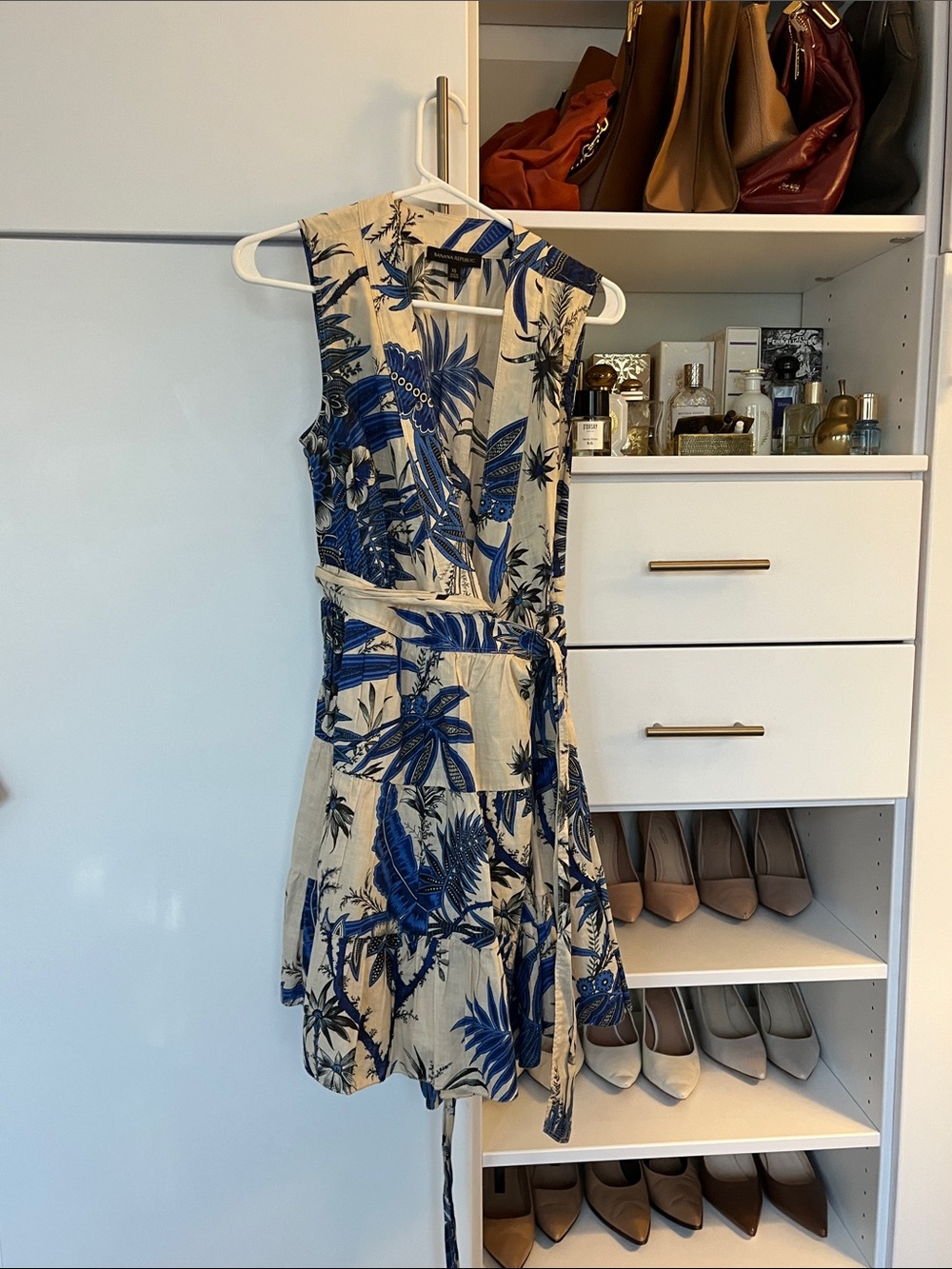 Banana Republic Blue Tropical Print Mini Wrap Dress